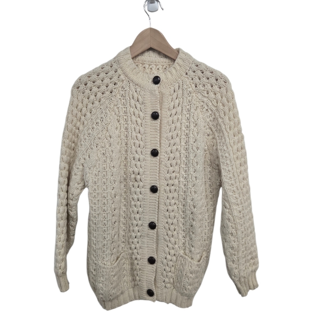 Vintage Wool Chunky Cable Knit Ivory Fisherman Sweater